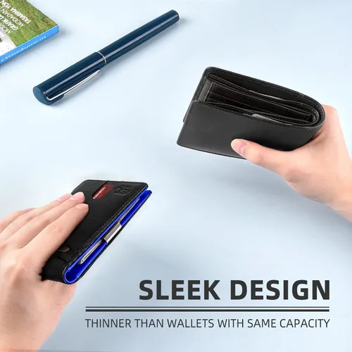 Vista 57 de Zitahli - Carteras delgadas con clip para dinero para hombre, tarjetero minimalista, de cuero, plegable, con bloqueo RFID, cartera de bolsillo