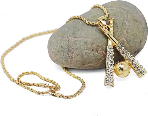 Vista 2 de Cadena helada para hombres CZ Béisbol y Bates de Béisbol Colgante Collar para hombres Anthletes Estilo Deportivo Hip Hop Punk Iced Out Joyería