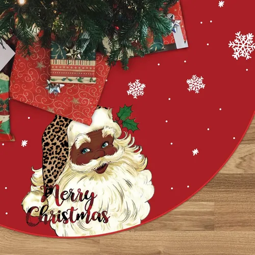 Vista 8 de Falda de árbol de Navidad rojo y verde negro Papá Noel afroamericano de 24 pulgadas, falda de árbol de invierno de Navidad para decoración