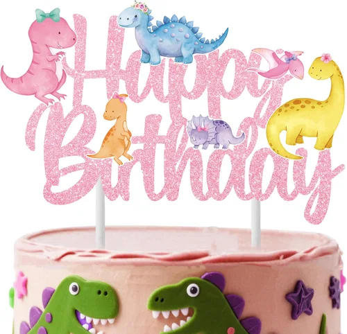 Vista 5 de Decoración de pastel de dinosaurio para fiesta de cumpleaños, decoración de fiesta de cumpleaños de dinosaurio para niñas, 1 pieza de decoración