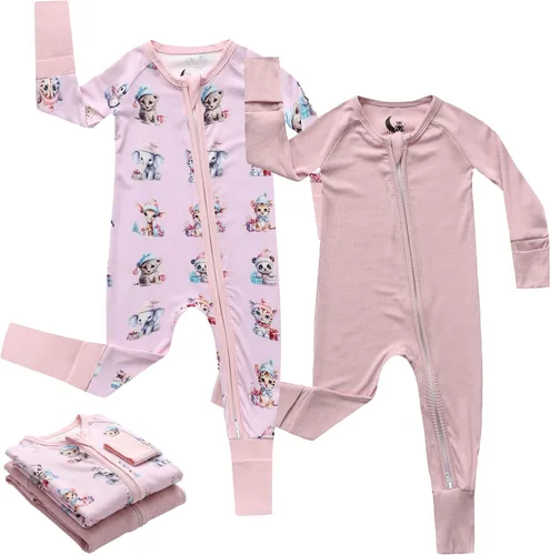 Vista 20 de Pijama de viscosa de bambú con cremallera de 2 vías para cambio de pañal, 0 a 24 meses, suave y elástico, paquete de 2 Oso azul