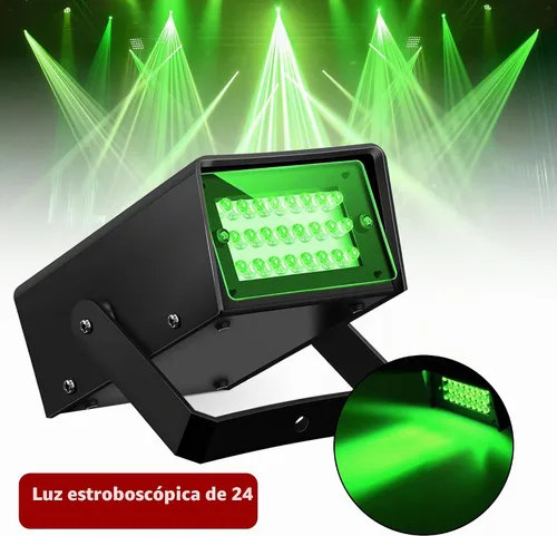 Vista 2 de Luces estroboscópicas LED verdes ajustables con control de velocidad para escenario, luces estroboscópicas de baile con 24 LED superbrillantes