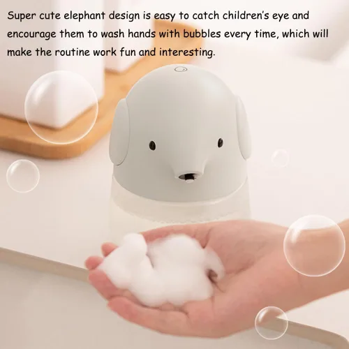 Vista 2 de Dispensador Automático de Jabón para Niños - Lindo Elefante Azul Dispensador de Jabón de Manos Espumoso sin Contacto, Impermeable y Recargable por
