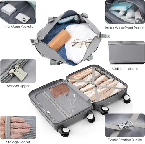 Vista 37 de Merax Juego de equipaje rígido ABS expandible de 3 piezas con rueda giratoria Maleta TSA Lock Suit Case, Negro -, Juego de 2 piezas, Equipaje