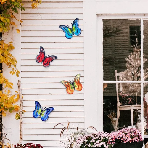 Vista 6 de Decoración de pared de mariposa de metal para exteriores, mariposas de alas dobles de 6.5 pulgadas, decoraciones colgantes para valla, jardín