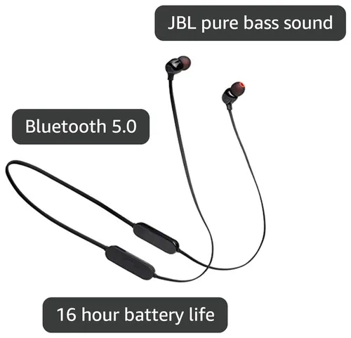 Vista 9 de JBL Tune 125 - Auriculares intrauditivos inalámbricos Bluetooth con micrófono de 3 botones/control remoto y cable plano, color negro, pequeño