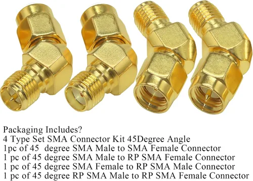 Vista 7 de TUOLNK 45 grados SMA macho/hembra a RP SMA hembra/macho Kit de conector de codo para cable de extensión de antena LTE chapado en oro Conector