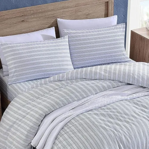 Vista 3 de Nautica - Funda de edredón tamaño individual, ropa de cama reversible de algodón con cierre de botón, decoración casual del hogar para todas