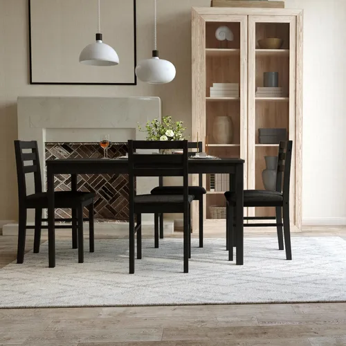 Vista 4 de Juego de Mesa de Comedor Rectangular Moderna de Madera Maciza de Interior de 5 Piezas para 4, Mesa y 4 Sillas con Cojines Suaves para Cocina, Bar