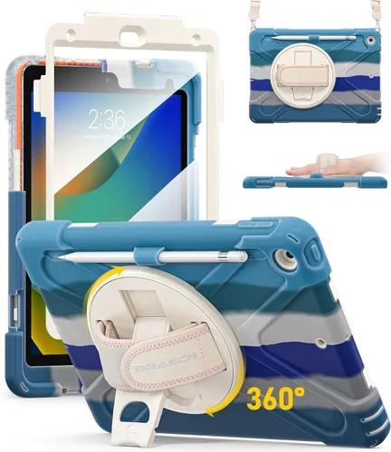 Vista 14 de BRAECN Funda para iPad de 9ª/8ª/7ª Generación, Funda Resistente a Prueba de Golpes con Protector de Pantalla, Soporte para Lápiz, Soporte para Tapa