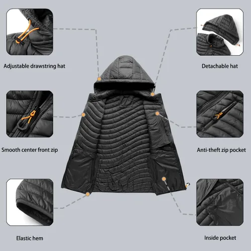 Vista 4 de Mens Lightweight Puffer Vest Hooded Winter Warm Vest