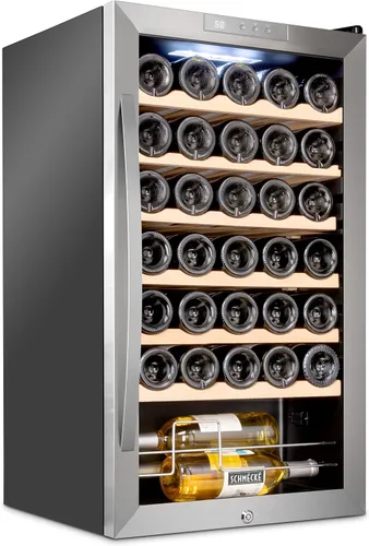 Vista 18 de Schmecke - Refrigerador de vino con compresor de 34 botellas con cerradura Gran bodega independiente Refrigerador de vino digital 41f-64f