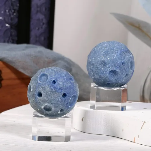Vista 4 de Nupuyai Escultura de bola de cristal Moon Planet con soporte acrílico, esfera redonda, decoración de piedra de cristal para mesa de oficina en casa