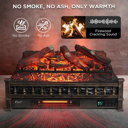 Vista 3 de TURBRO Eternal Flame - Calentador eléctrico de cuarzo infrarrojo WiFi de 26 pulgadas con sonido crujiente, troncos de madera de limón realistas