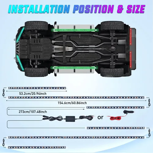Vista 4 de Nilight 6 piezas de luces de neón para la parte baja del auto, tiras de luces RGB multicolores de 300 LEDs, función activa de sonido DIY, modo