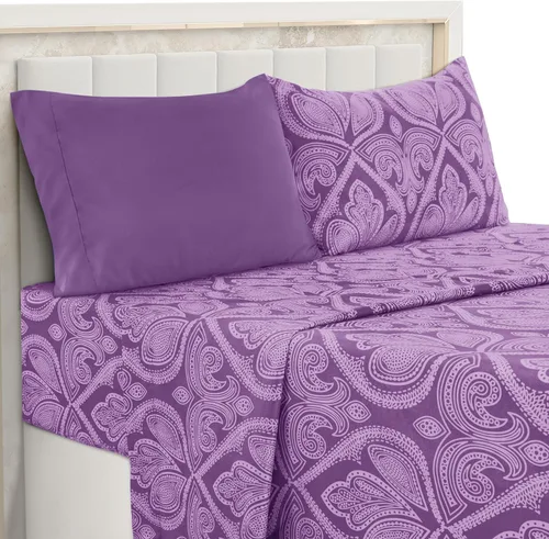Vista 29 de LDC LUX Décor Colección - Juego de sábanas para cama de tamaño individual con estampado de cachemira – 4 piezas de sábanas de microfibra ultra