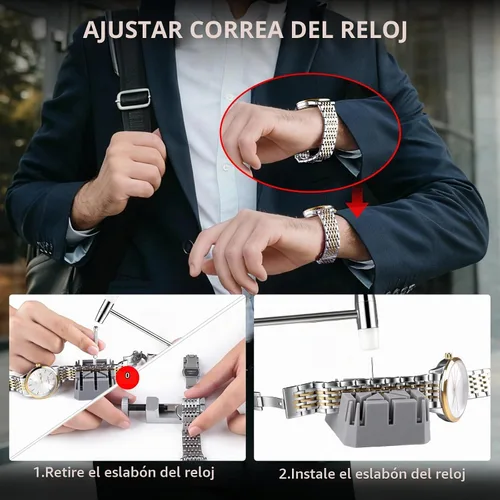 Vista 5 de XOOL Kit de herramientas de reparación profesional de reloj de 151 piezas, incluye kit de cambio de batería de reloj, abridor de caja de reloj 151