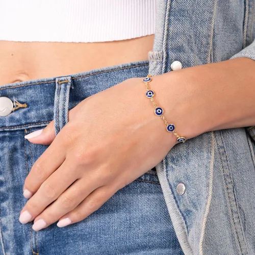 Vista 2 de Barzel Pulsera de mal de ojo multicolor chapada en oro de 18 quilates para mujer, fabricada en Brasil Azul