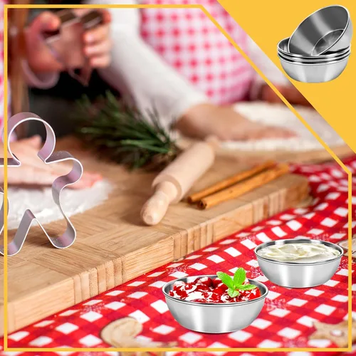 Vista 7 de 6 platos de salsa de acero inoxidable, cuencos redondos para condimentos, mini platos de aperitivo, platos para mezclar sushi (3.15 x 1.18 pulgadas)