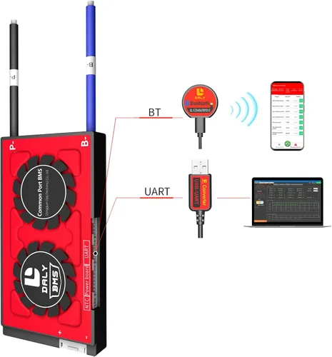 Vista 5 de DALY Programable Smart BMS Lifepo4 12S 36V 30A LiFePO4 Tablero de protección de batería con cables de equilibrio Comunicación UART para convertidor