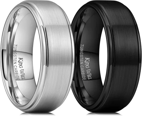 Vista 15 de King Will Anillo de Boda Clásico de Tungsteno para Hombre, Anillos de 6/7/8/9/10mm de Ancho, Acabado Pulido, Borde de Escalón Mate, Ajuste Cómodo