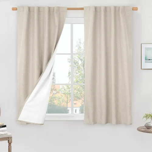 Vista 79 de LAMIT Cortinas opacas cortas de lino de 30 pulgadas para ventanas de cocina sobre el fregadero, cortinas de café texturizadas de lino marfil