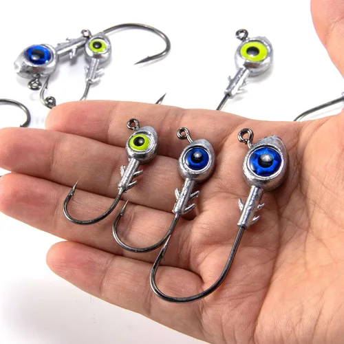 Vista 8 de Dr.Fish Paquete de 10 Señuelos con Ojos de Pesca Ojos 3D Cabezas de Trucha Anzuelo para Lubina Señuelo Nadador de Agua Salada Cabezas de Jig de Agua