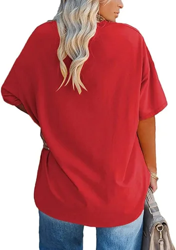 Vista 2 de Fisoew Camisetas de talla grande para mujer, camisetas de verano de media manga con cuello redondo