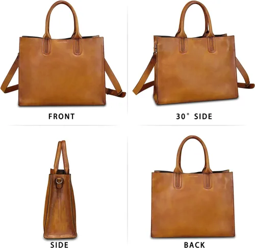 Vista 5 de Bolso de mano de cuero genuino con asa superior para mujer, bolso vintage sobre el hombro, bolso cruzado hecho a mano