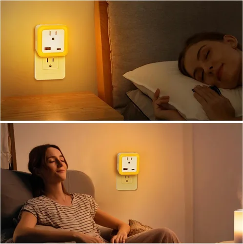 Vista 6 de JackonLux Luces nocturnas enchufables a la pared, paquete de 2 luces de reserva con batería recargable, sensor de atardecer a amanecer, luz nocturna