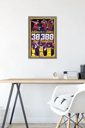 Vista 6 de NBA League - Póster de pared de LeBron James All-Time Scoring Leader, 22.4 pulgadas de largo x 14.7 pulgadas de ancho, versión enmarcada de madera