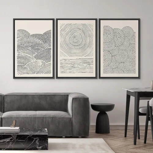 Vista 569 de SIGNWIN Lienzo enmarcado para pared, juego de arte neutro de bosque brumoso, ilustraciones en tono tierra, arte moderno, decorativo, bohemio