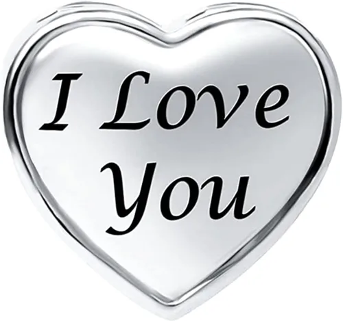Vista 3 de NARTGO Abalorio de corazón de rosa con texto en inglés "I Love You Mom Wife Auntie Sister Grandma Nana" compatible con pulseras Pandora