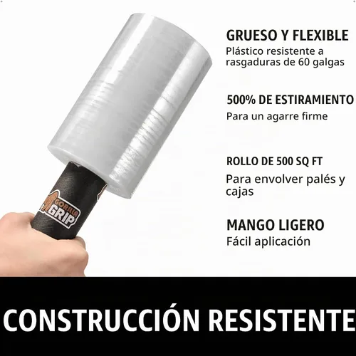 Vista 2 de GORILLA GRIP Rollo de envoltura retráctil 500% con asa, película elástica de plástico de 5 pulgadas y 500 pies, suministros de mudanza