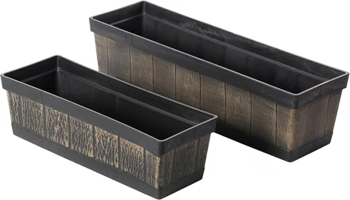 Vista 9 de Gardenised QI004121.L - Maceta rectangular de plástico para exteriores e interiores, maceta para plantar verduras o flores, marrón grande