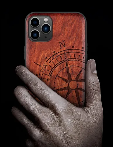 Vista 2 de Carveit Funda de madera para iPhone 11 Pro Max [madera real dura y TPU suave negro] a prueba de golpes, protector de teléfono de madera único