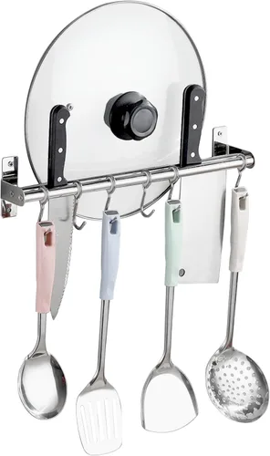 Vista 8 de ASkinds Estante colgante para utensilios de acero inoxidable para colgar en la pared, soporte para tapa de olla, organizador de almacenamiento