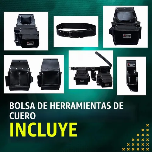 Vista 5 de Rising Star Cinturón de Herramientas de Cuero Resistente de 18 Bolsillos – Bolsa de Herramientas Utilitaria Curtida al Aceite con Soporte para Negro