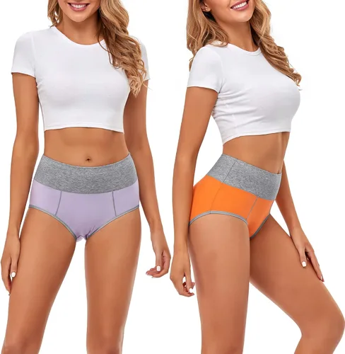 Vista 3 de CULAYII Ropa interior de cintura alta para mujer, de algodón, sin muffins, cobertura completa, suave, elástica, paquete de 5