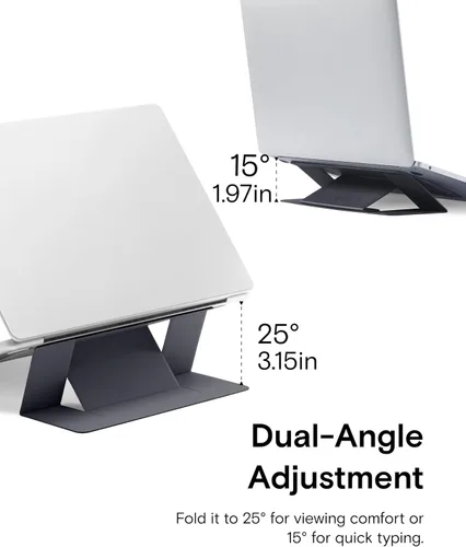 Vista 5 de MOFT Soporte para computadora portátil para escritorio, soporte adhesivo para computadora MacBook con 2 ángulos de visión ajustables, elevador Negro