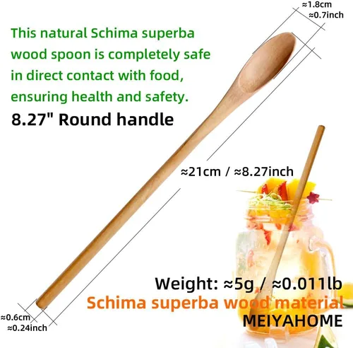 Vista 2 de Meiyahome - Cuchara helada ovalada de madera de 8.3 in, cuchara elíptica, cuchara agitadora de madera maciza, cuchara larga de madera, cuchara