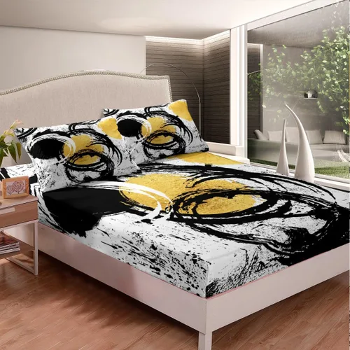 Vista 2 de Manfei Sábana bajera abstracta tamaño individual, juego de ropa de cama geométrica moderna de 2 piezas para decoración de habitación de niños
