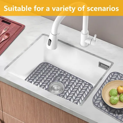 Vista 32 de Protectores de fregadero de cocina de 12 x 11 y 13 x 11 pulgadas, protectores de silicona para fregadero de cocina para la parte inferior del Gris