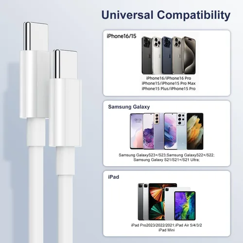 Vista 6 de Cable USB C a USB C para iPhone15/Pro/Max/Mini, paquete de 2 cables Usbc a Usbc de 60 W de 3 pies, tipo cable de carga