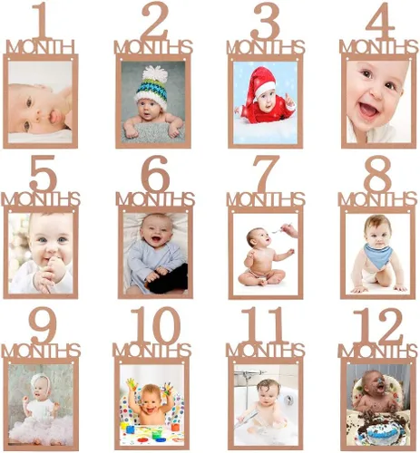 Vista 9 de Cartel de fotos de primer cumpleaños para niño y niña, cartel de fotos de primer cumpleaños, registro de crecimiento del bebé, imágenes de 1 a 12