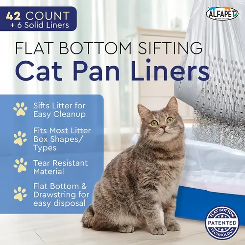 Vista 2 de Alfapet Juego de 42 revestimientos para cajas de arena para gatos, parte inferior plana, reforzados, diseño XL para bandejas grandes, 13 galones