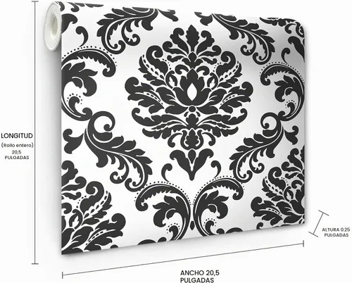 Vista 8 de Papel tapiz adhesivo con diseño de damasco Ariel de Brewster, NU1646 Negro