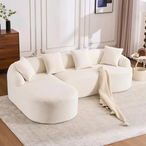 Vista 17 de Sofá modular curvado de 98.8 pulgadas con diván, sofá en forma de L, sofá deshuesado en forma de L para sala de estar, tela de felpilla de grano