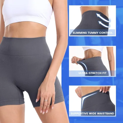 Vista 3 de GAYHAY Pantalones cortos de entrenamiento para mujer, con levantamiento de glúteos, sin costuras, cintura alta, para gimnasio, atletismo, ciclismo