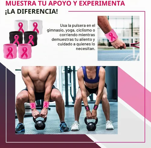 Vista 3 de Suddora Pulseras de cinta rosa - Bandas para el sudor a granel para concientizar el cáncer de mama Negro - 1 par (paquete de 2)